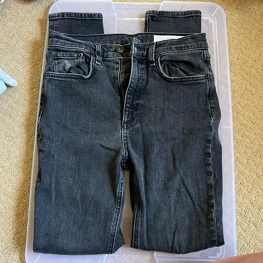 Rag & Bone High Rise Ankle Skinny Jean Distressed Black Size 27